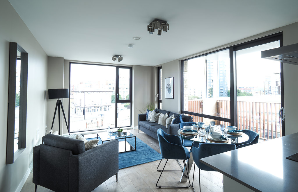 Living and dining space at new garden quarter development.